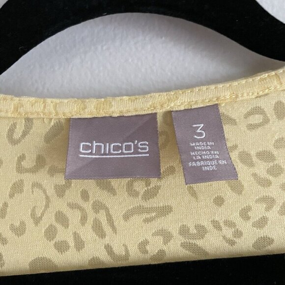 Chicos Women 3/XL Yellow Animal Print Scoop Neck Short Sleeve Betsy Burnout Tee - Picture 5 of 8